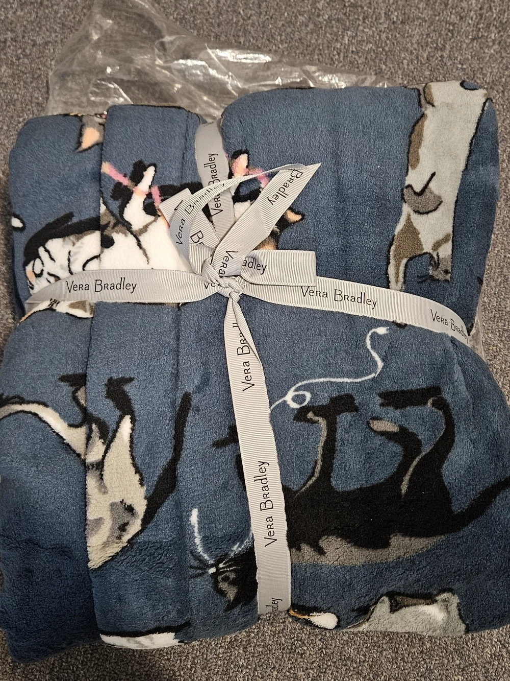 Vera Bradley Navy Cat-Print Fleece Robe with Playful Accents